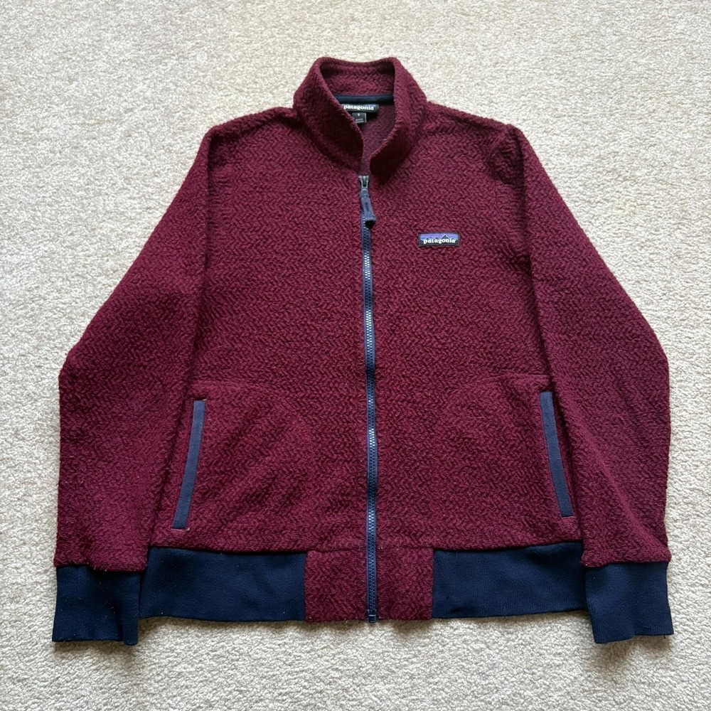 Patagonia Jacket Women's Small‎ Burgundy Wool Blend Full Zip Fleece Worn Wear